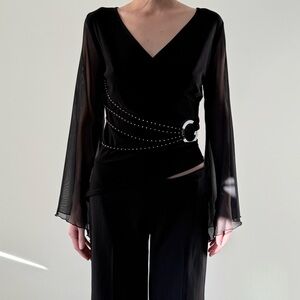 Vintage Gothic flared sleeve asymmetrical blouse